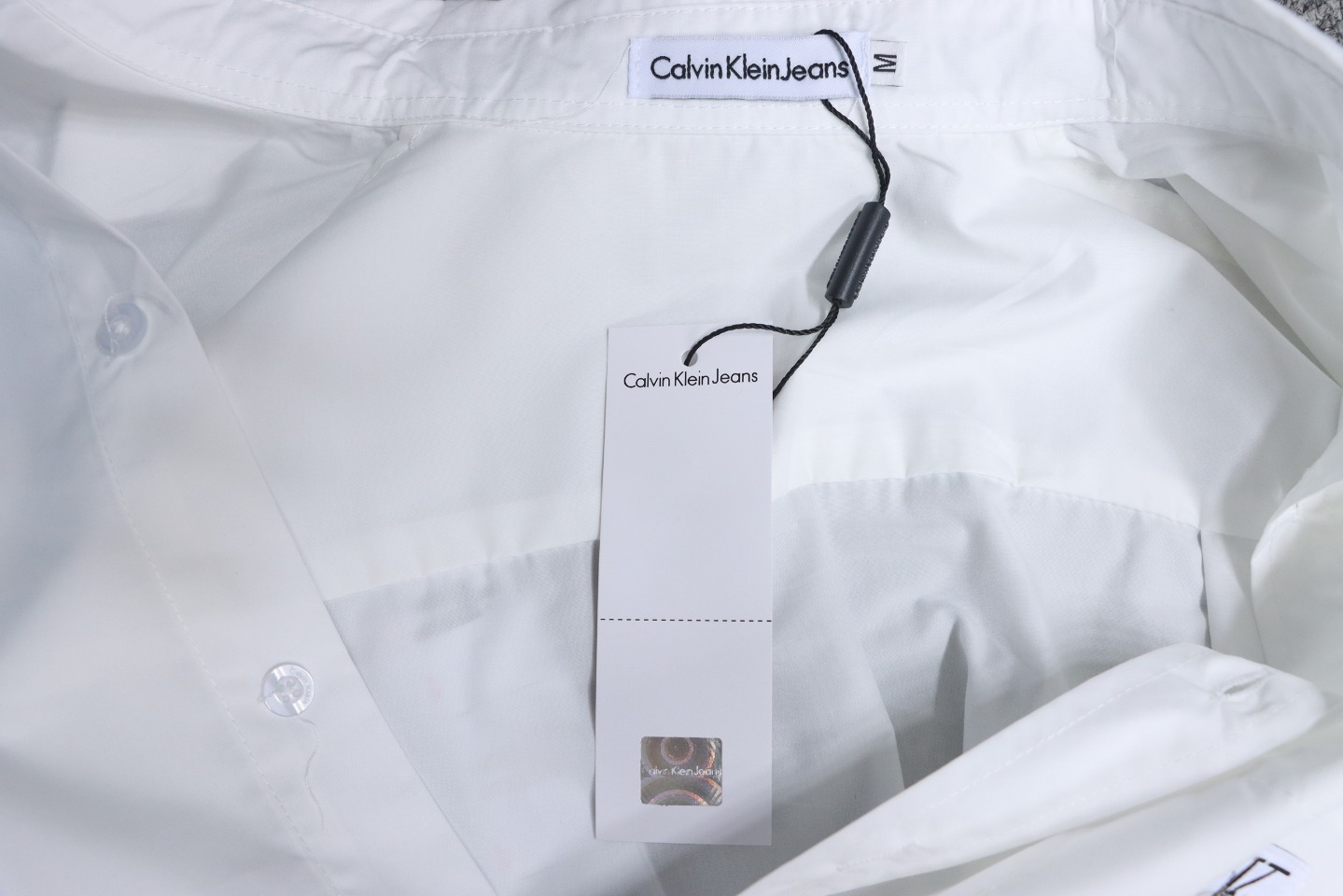 Calvin Klein Ck Fabric Label Pocket Casual Loose Long Sleeve Shirt White