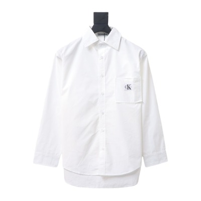 Calvin Klein Ck Fabric Label Pocket Casual Loose Long Sleeve Shirt White 01