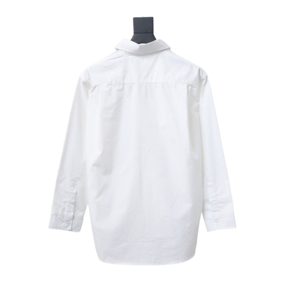 Calvin Klein Ck Fabric Label Pocket Casual Loose Long Sleeve Shirt White