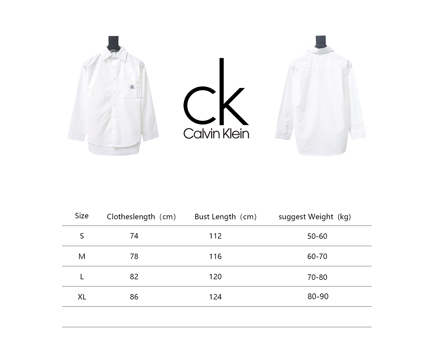 Calvin Klein Ck Fabric Label Pocket Casual Loose Long Sleeve Shirt White
