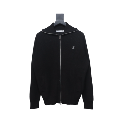 Calvin Klein CK Logo Embroidered Knitted Zip-Up Jacket Black 01