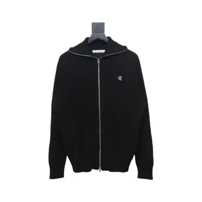Calvin Klein CK Logo Embroidered Knitted Zip-Up Jacket Black 01
