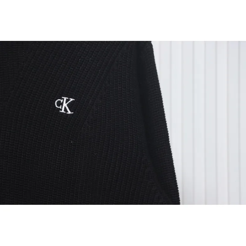 Calvin Klein CK Logo Embroidered Knitted Zip-Up Jacket Black