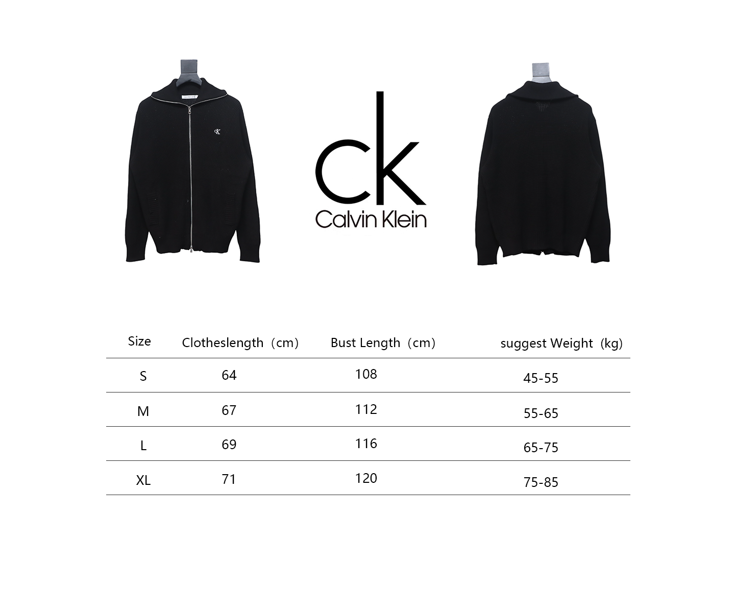Calvin Klein CK Logo Embroidered Knitted Zip-Up Jacket Black