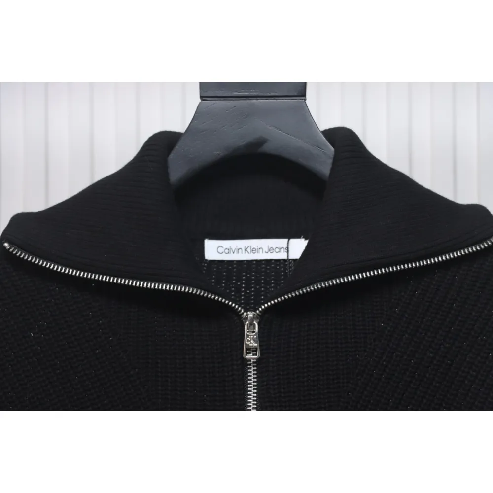 Calvin Klein CK Logo Embroidered Knitted Zip-Up Jacket Black