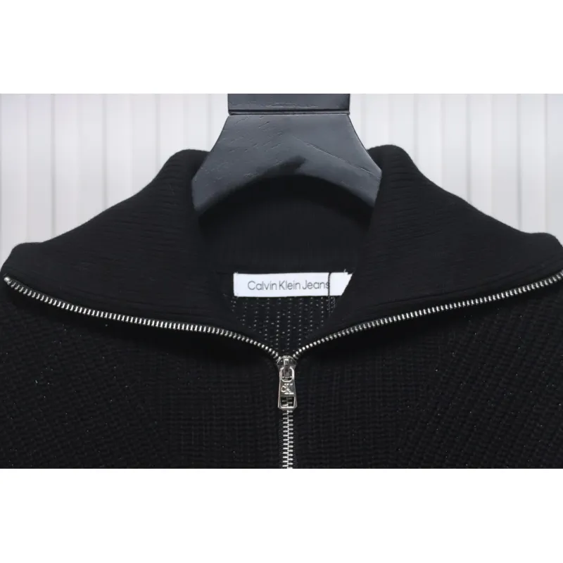 Calvin Klein CK Logo Embroidered Knitted Zip-Up Jacket Black