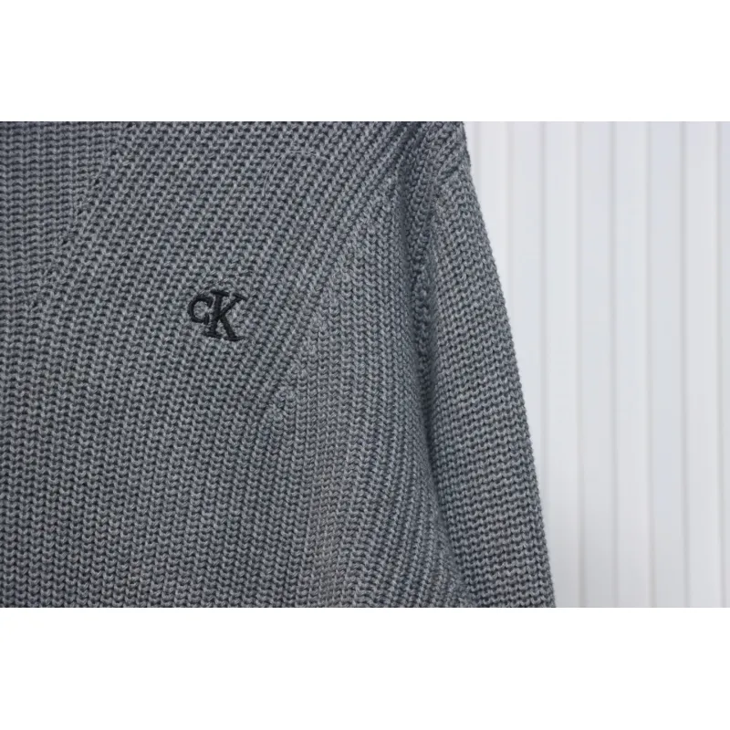 Calvin Klein CK Logo Embroidered Knitted Zip-Up Jacket Grey
