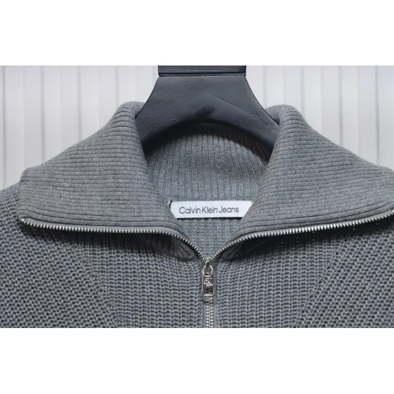 Calvin Klein CK Logo Embroidered Knitted Zip-Up Jacket Grey