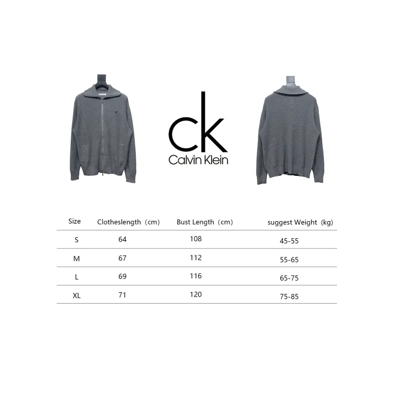 Calvin Klein CK Logo Embroidered Knitted Zip-Up Jacket Grey