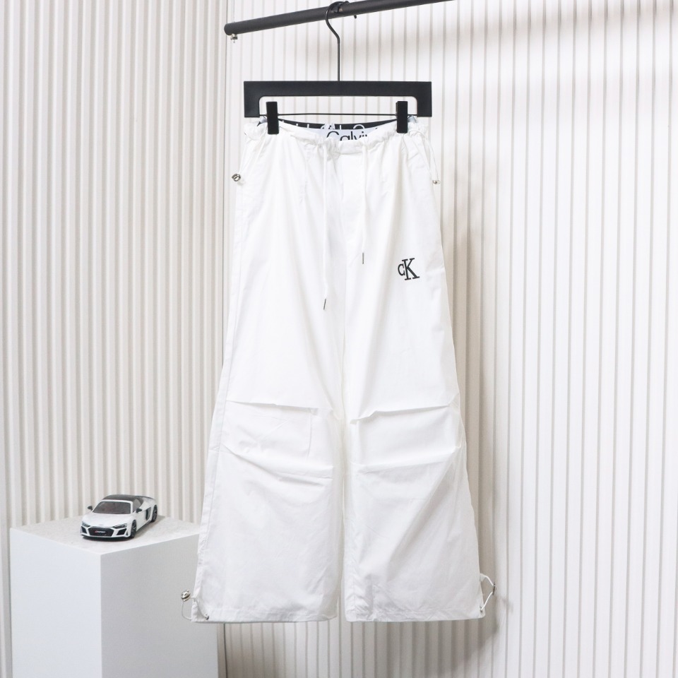 Calvin Klein Double Waist Woven Monogram Trousers White