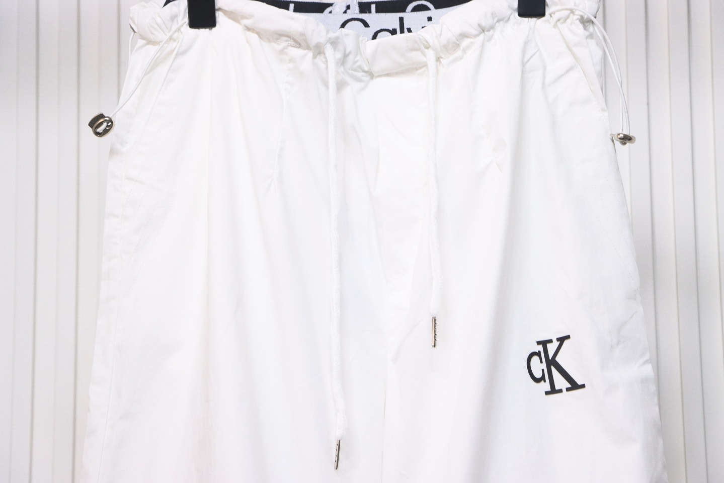 Calvin Klein Double Waist Woven Monogram Trousers White