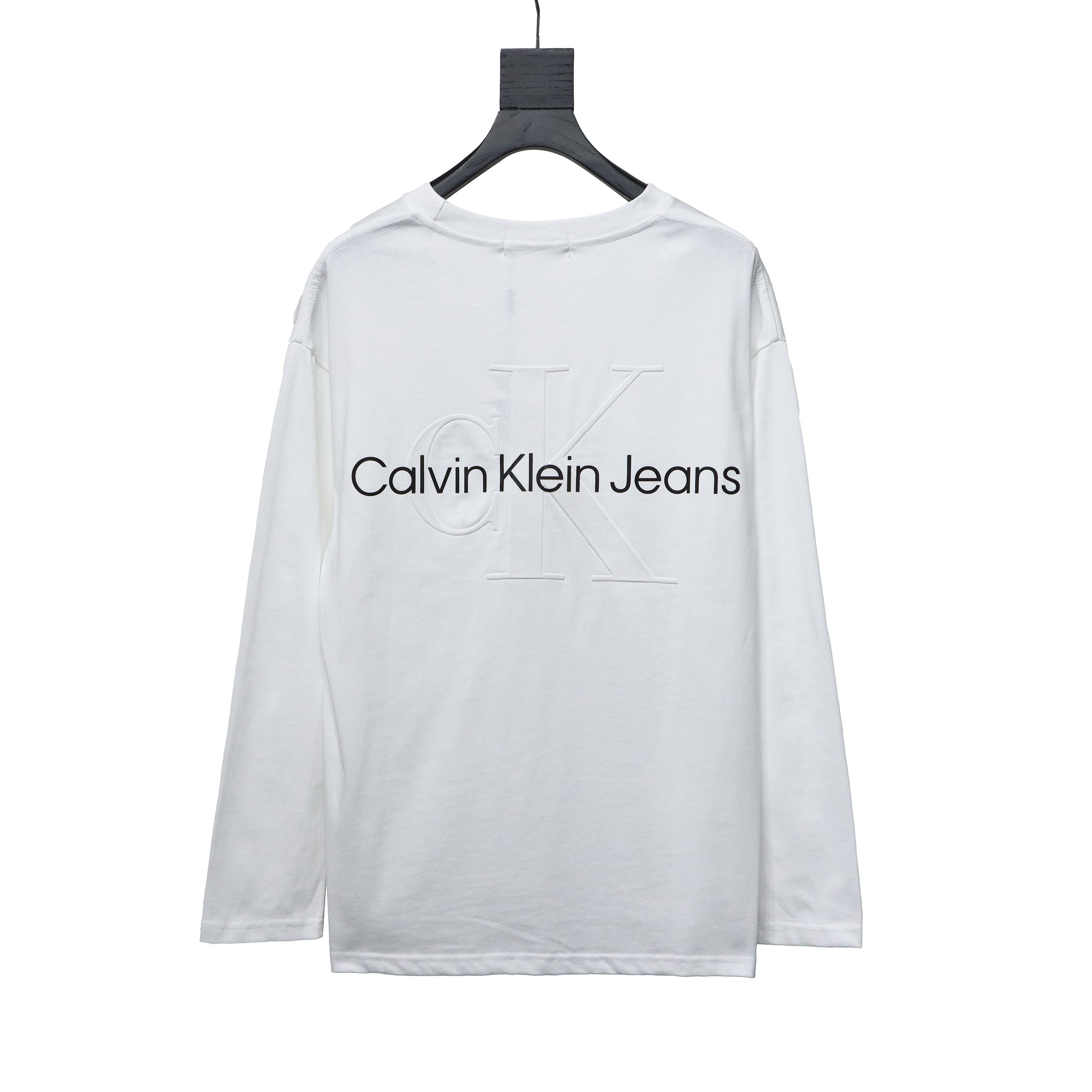 Calvin Klein Small Logo Basic Round Neck Long Sleeve White