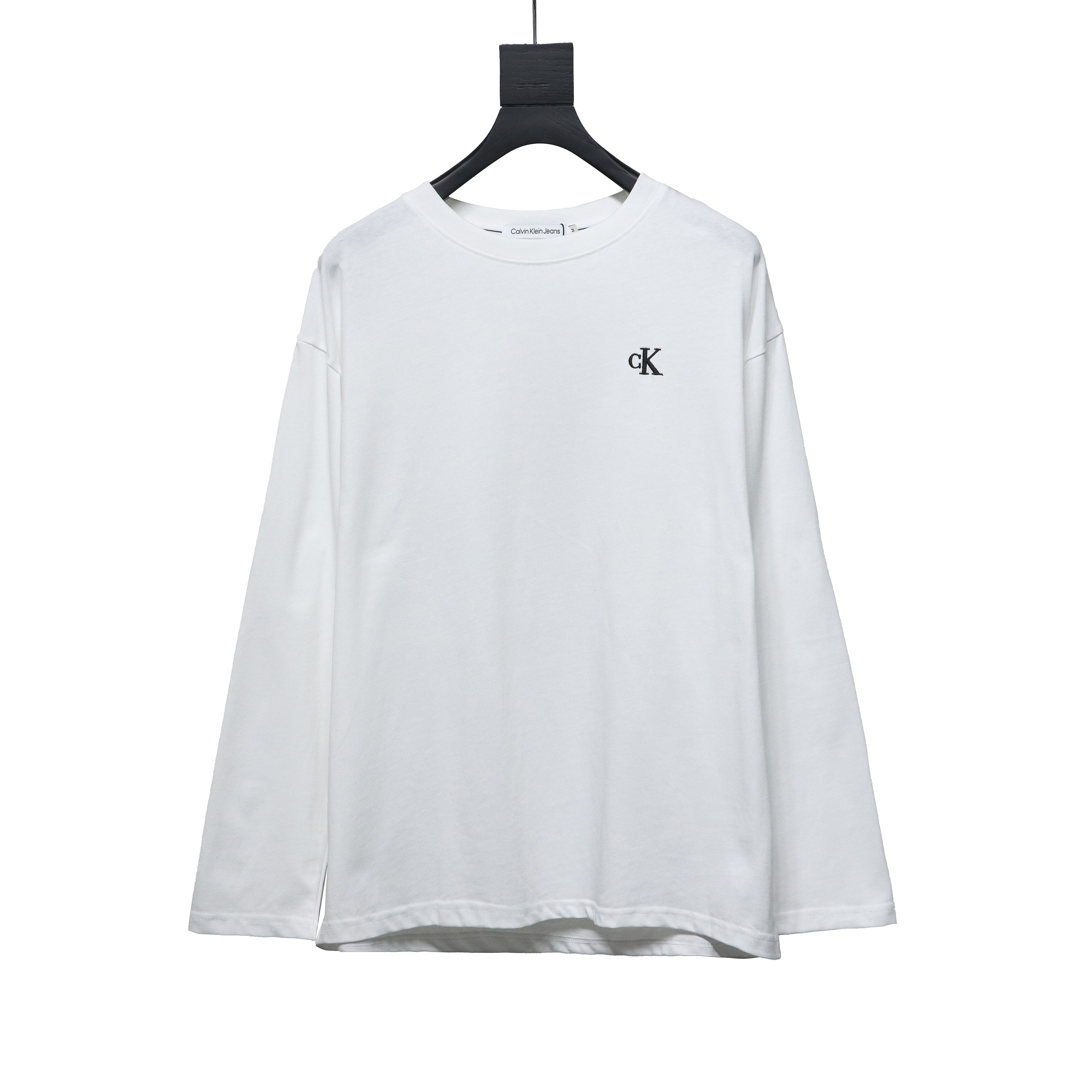 Calvin Klein Small Logo Basic Round Neck Long Sleeve White