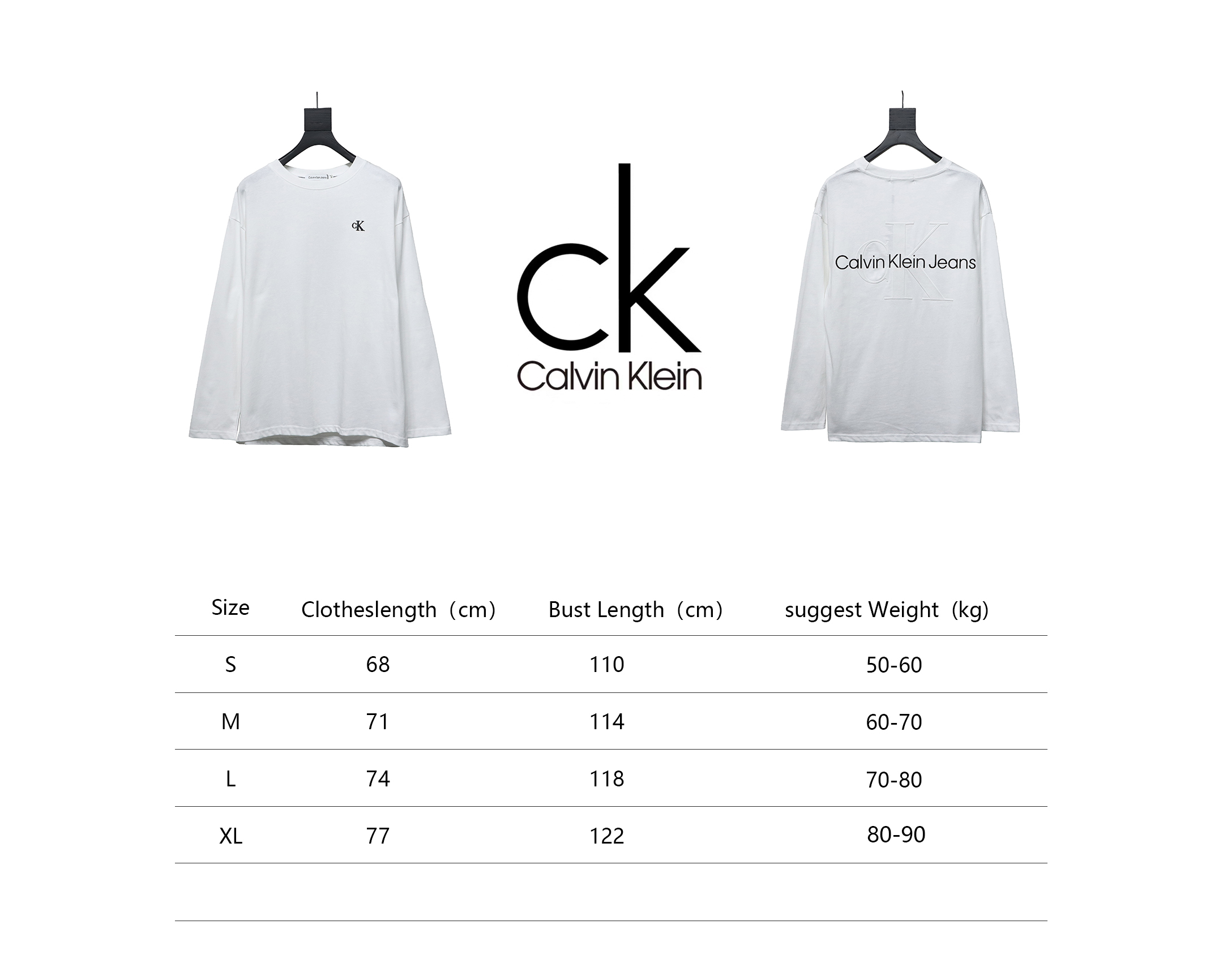 Calvin Klein Small Logo Basic Round Neck Long Sleeve White