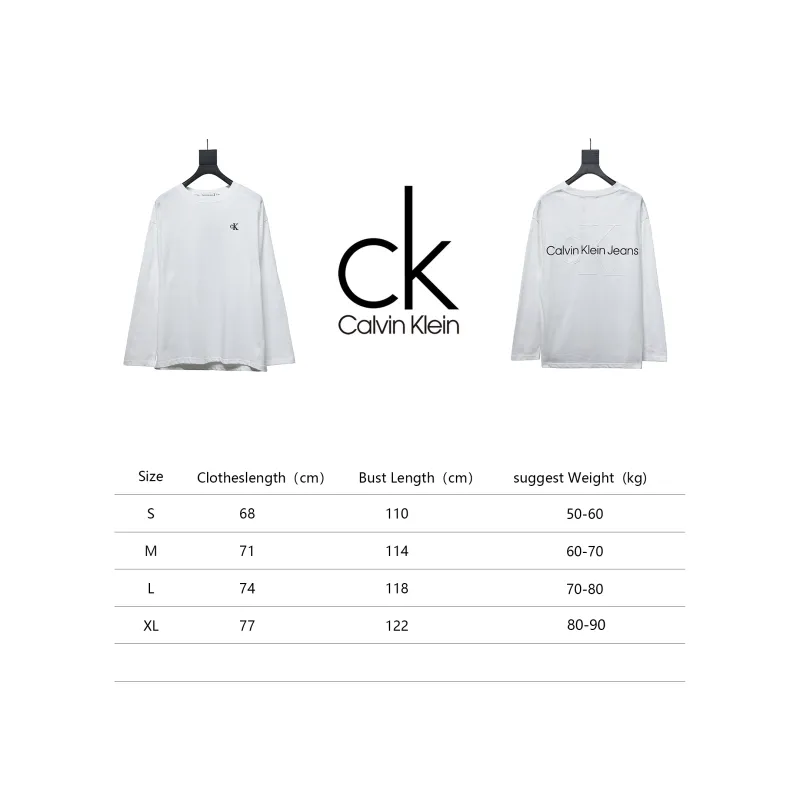 Calvin Klein Small Logo Basic Round Neck Long Sleeve White