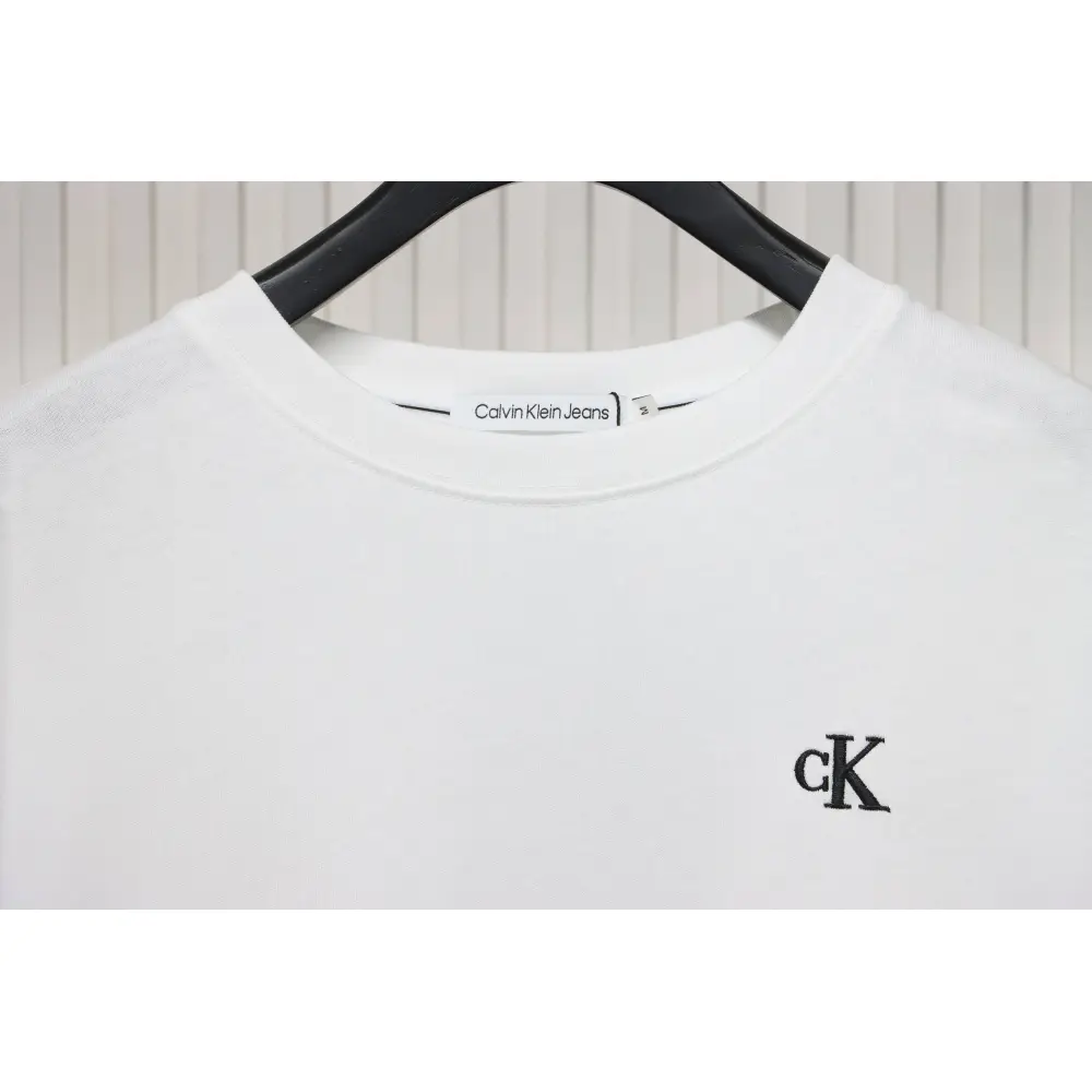 Calvin Klein Small Logo Basic Round Neck Long Sleeve White