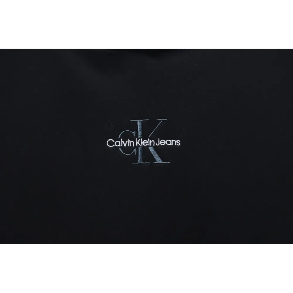 Calvin Klein Small Logo Embroidered Letters Button Hooded Hoodie Black