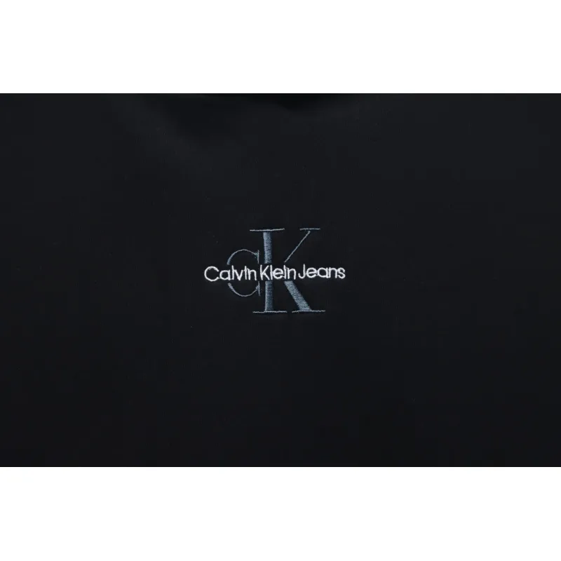 Calvin Klein Small Logo Embroidered Letters Button Hooded Hoodie Black