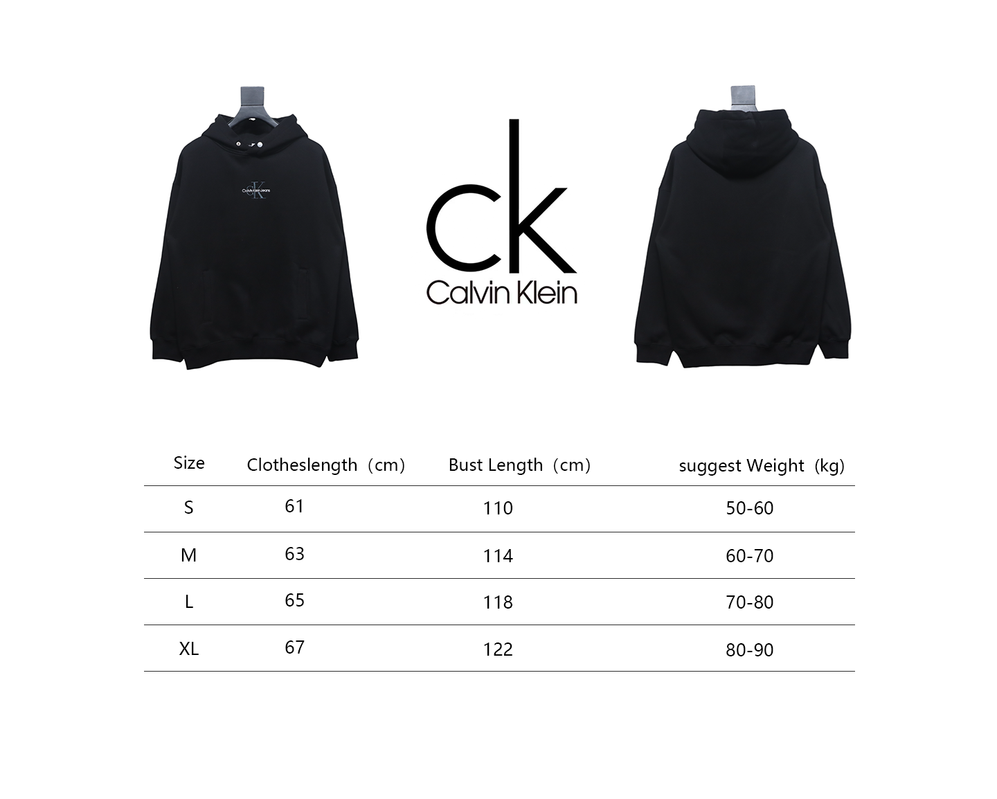 Calvin Klein Small Logo Embroidered Letters Button Hooded Hoodie Black