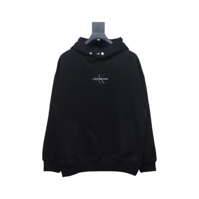 Calvin Klein Small Logo Embroidered Letters Button Hooded Hoodie Black 01