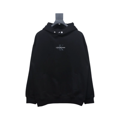 Calvin Klein Small Logo Embroidered Letters Button Hooded Hoodie Black 01