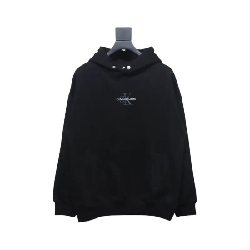 Calvin Klein Small Logo Embroidered Letters Button Hooded Hoodie Black
