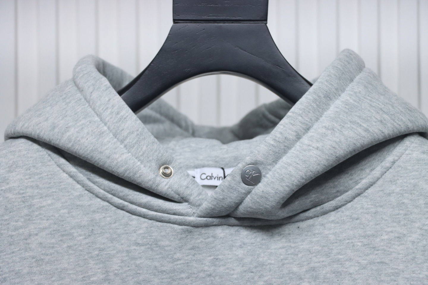 Calvin Klein Small Logo Embroidered Letters Button Hooded Hoodie Grey