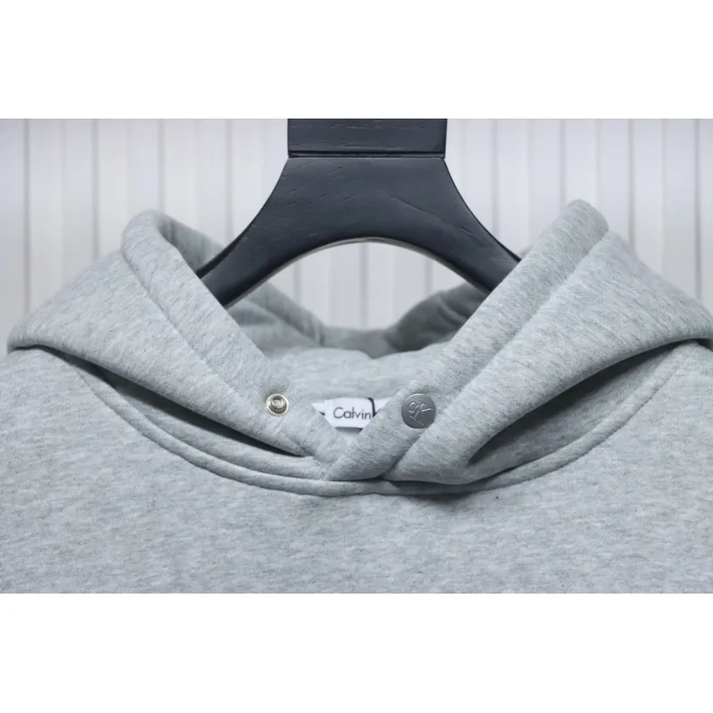 Calvin Klein Small Logo Embroidered Letters Button Hooded Hoodie Grey