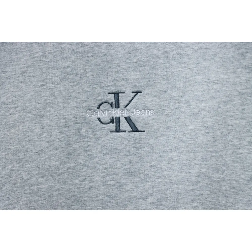 Calvin Klein Small Logo Embroidered Letters Button Hooded Hoodie Grey