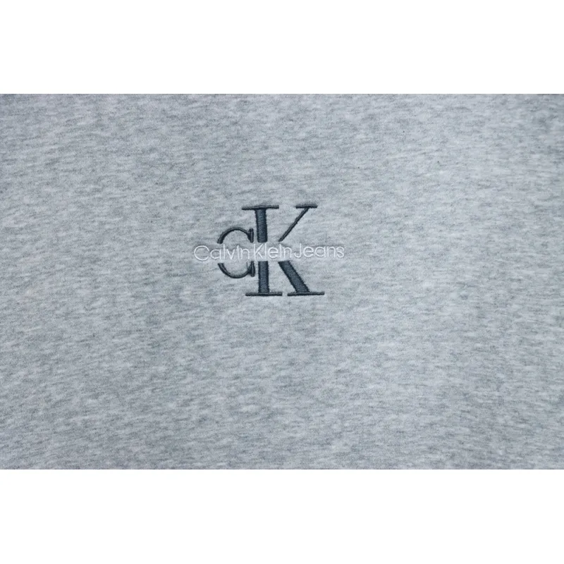Calvin Klein Small Logo Embroidered Letters Button Hooded Hoodie Grey