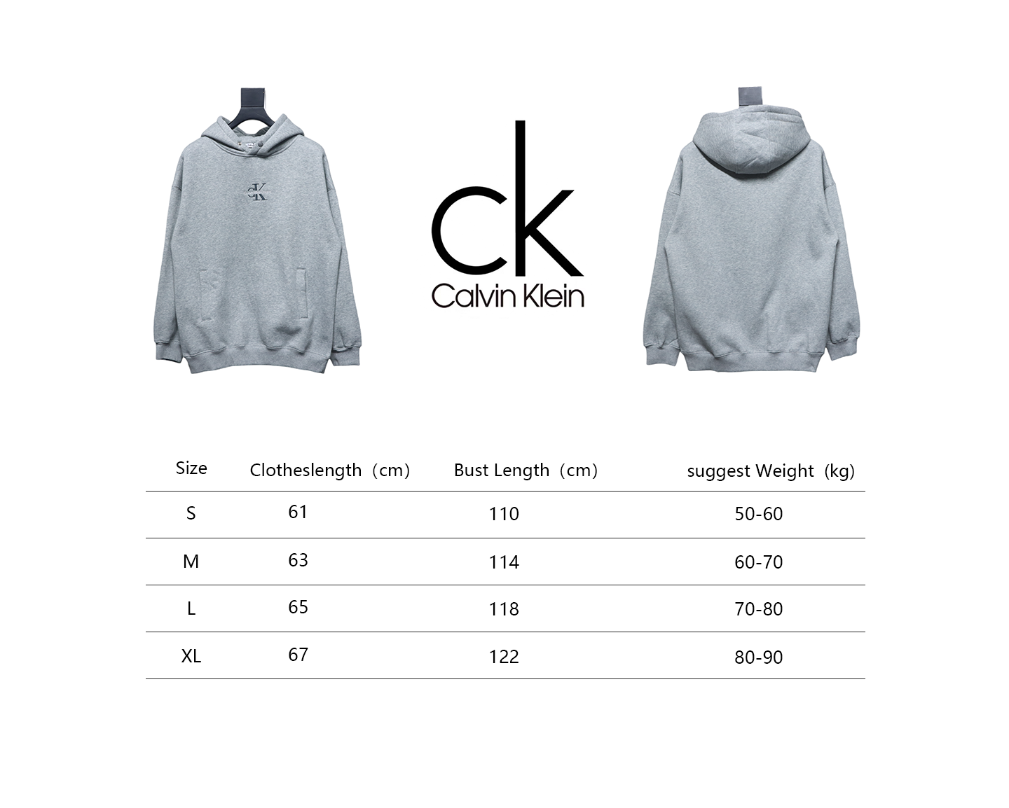 Calvin Klein Small Logo Embroidered Letters Button Hooded Hoodie Grey