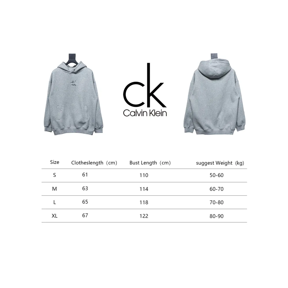 Calvin Klein Small Logo Embroidered Letters Button Hooded Hoodie Grey