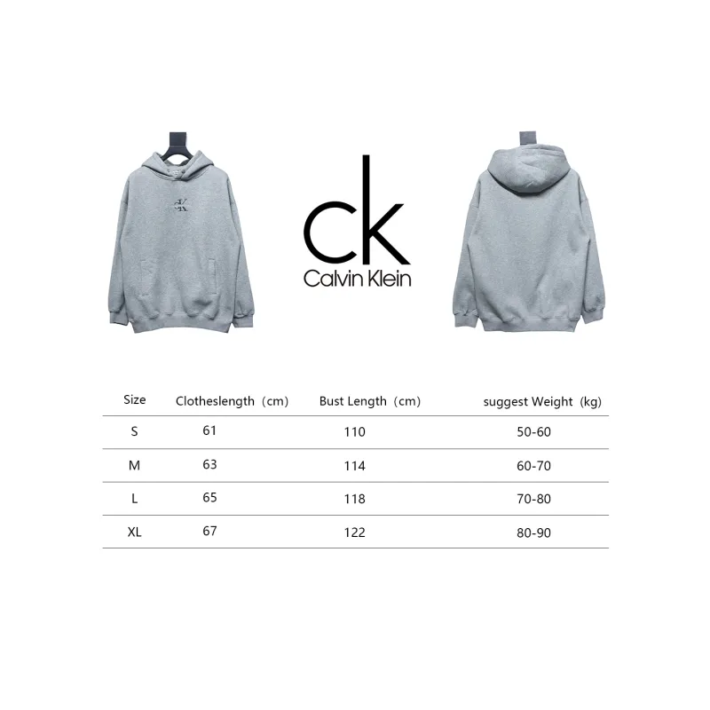 Calvin Klein Small Logo Embroidered Letters Button Hooded Hoodie Grey