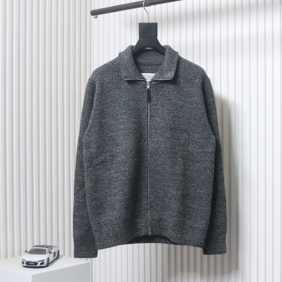 Maison Margiela 23Fw Back Four Corner Seam Leather Zipper Cardigan Sweater