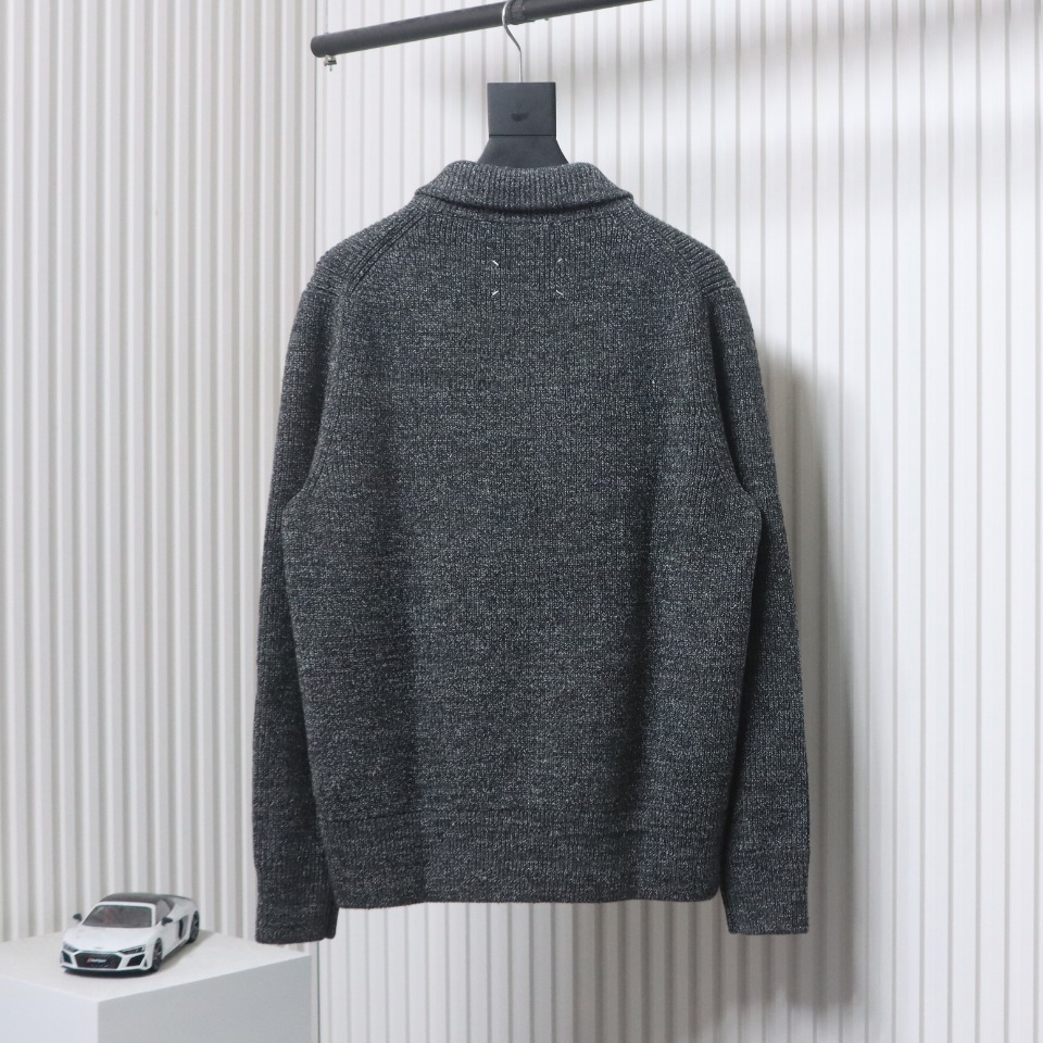 Maison Margiela 23Fw Back Four Corner Seam Leather Zipper Cardigan Sweater