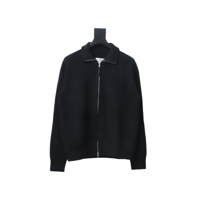 Maison Margiela 23Fw Corner Seam Leather Zipper Cardigan Sweater Black 01