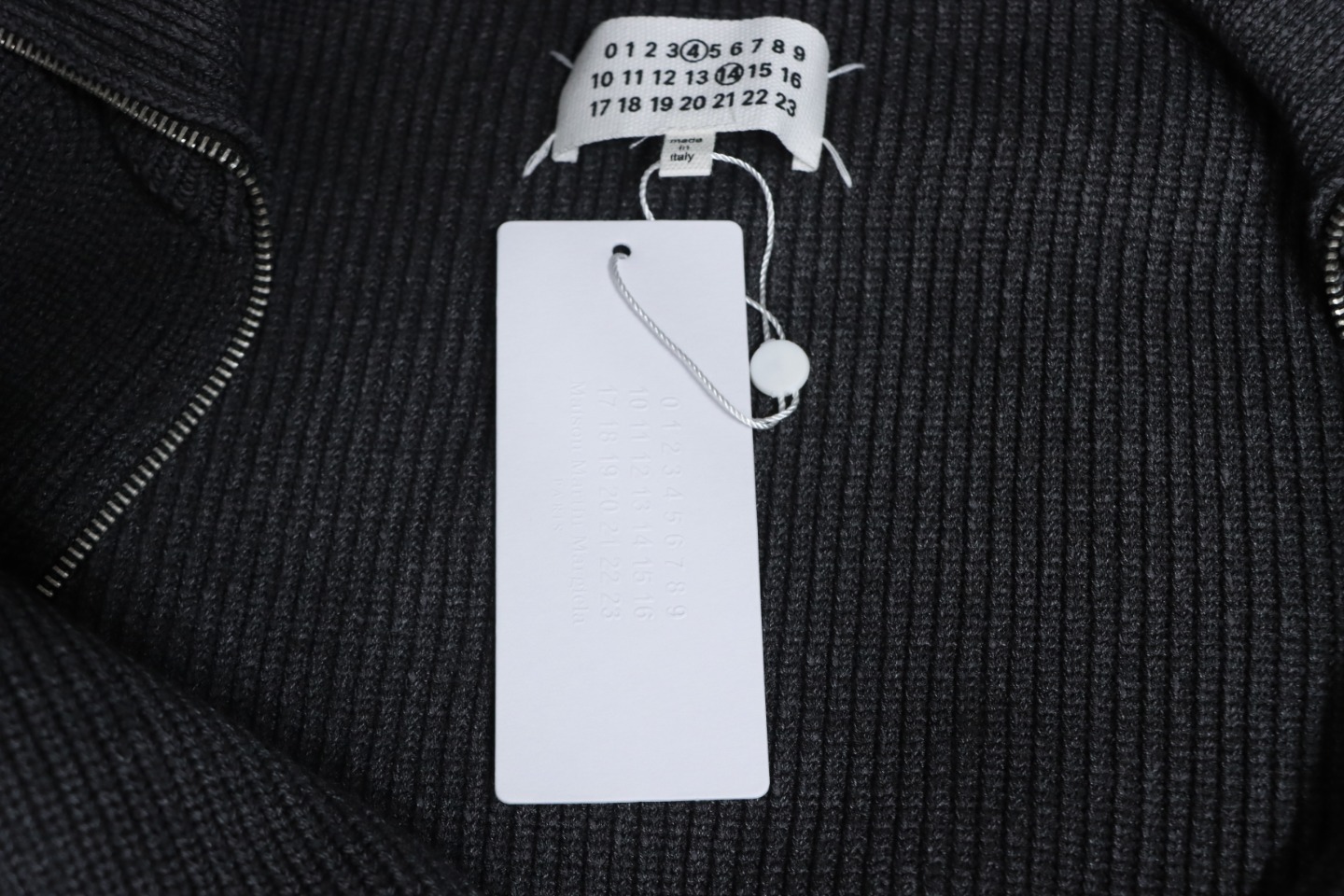 Maison Margiela 23Fw Corner Seam Leather Zipper Cardigan Sweater Grey