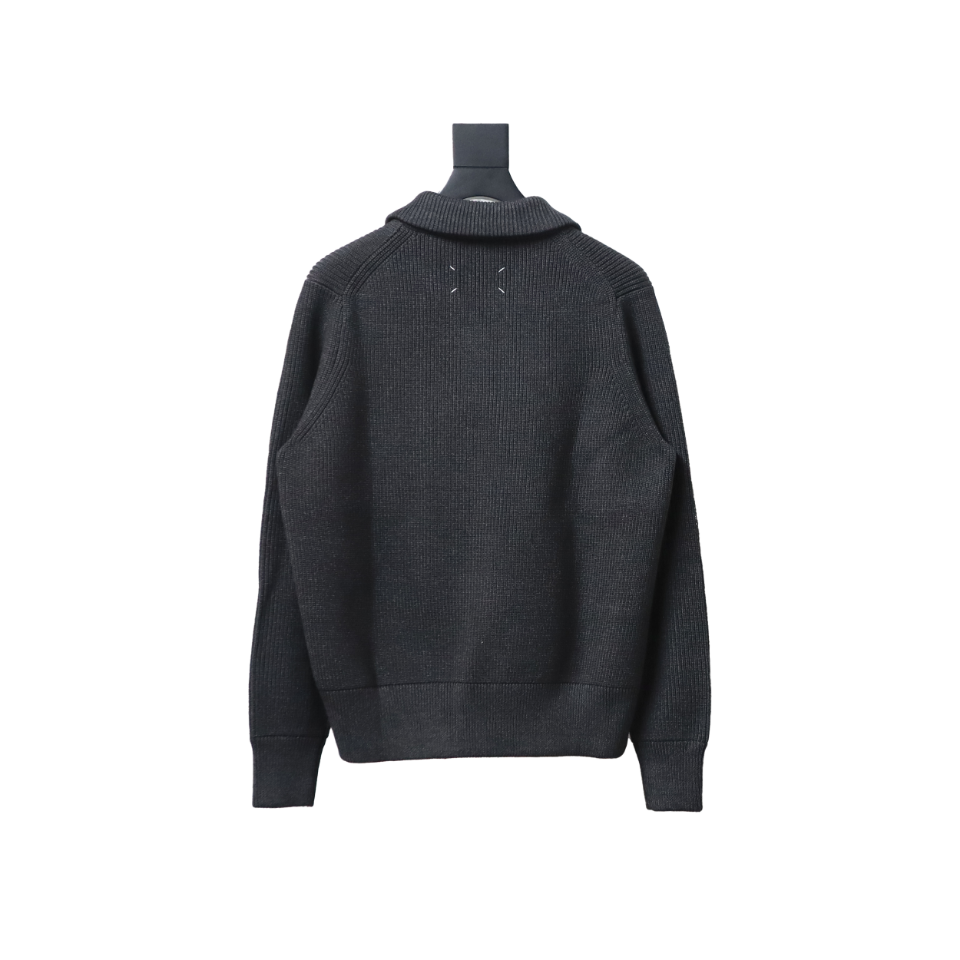 Maison Margiela 23Fw Corner Seam Leather Zipper Cardigan Sweater Grey