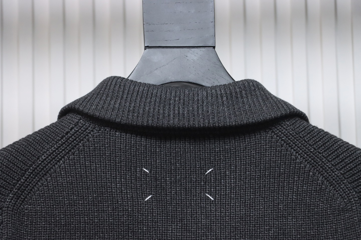 Maison Margiela 23Fw Corner Seam Leather Zipper Cardigan Sweater Grey