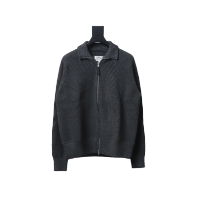 Maison Margiela 23Fw Corner Seam Leather Zipper Cardigan Sweater Grey 01