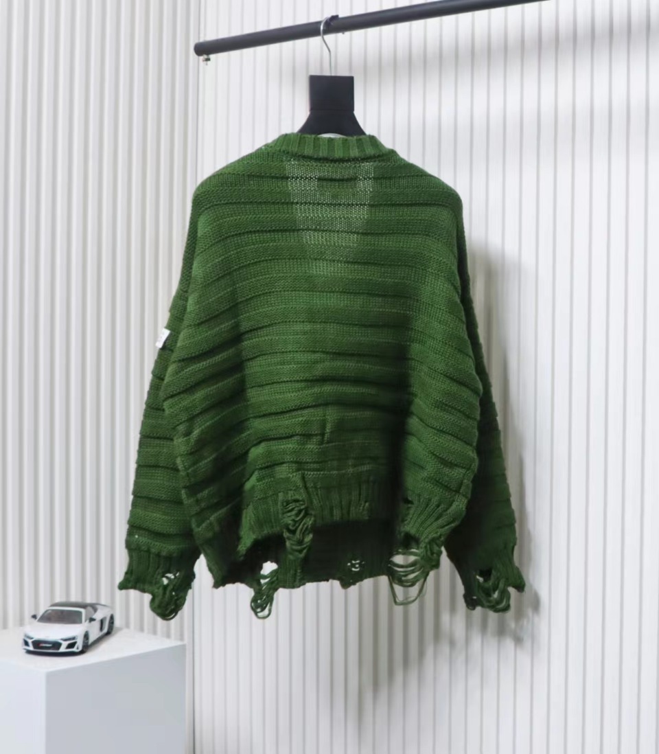 Maison Margiela 24FW Destroyed Knit Cardigan Green
