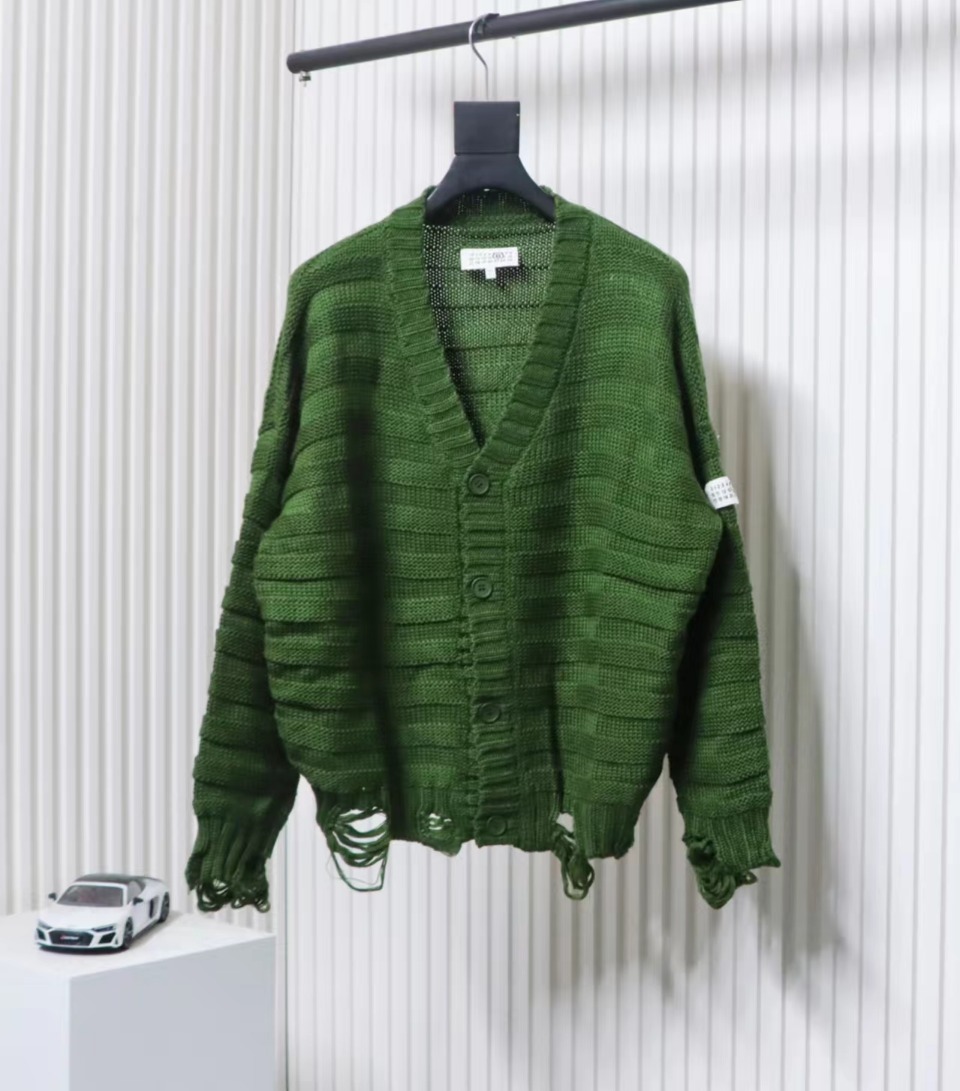 Maison Margiela 24FW Destroyed Knit Cardigan Green