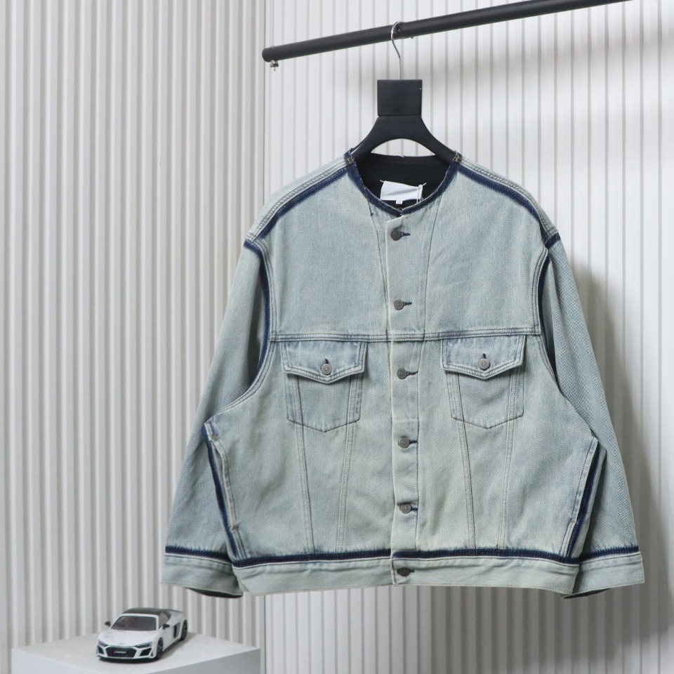 Maison Margiela Ice Blue Collarless Denim Jacket