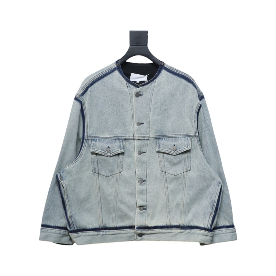Maison Margiela Ice Blue Collarless Denim Jacket