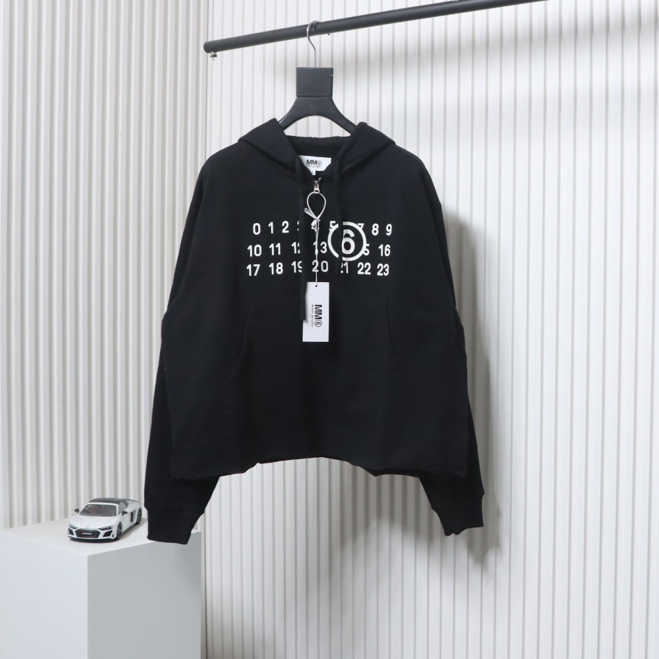 Maison Margiela MM6 23FW Margiela Fluorescent Lettering Hooded Hoodie Black