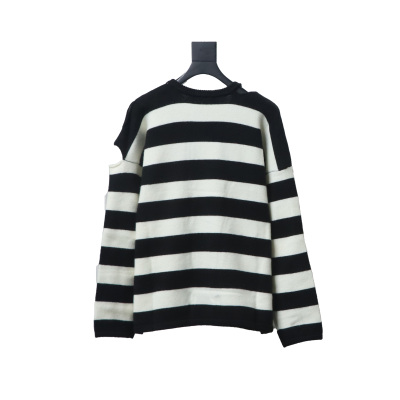 Maison Margiela x Tommy Cash Black And White Striped Letter Embroidered Crew Neck Sweater 02
