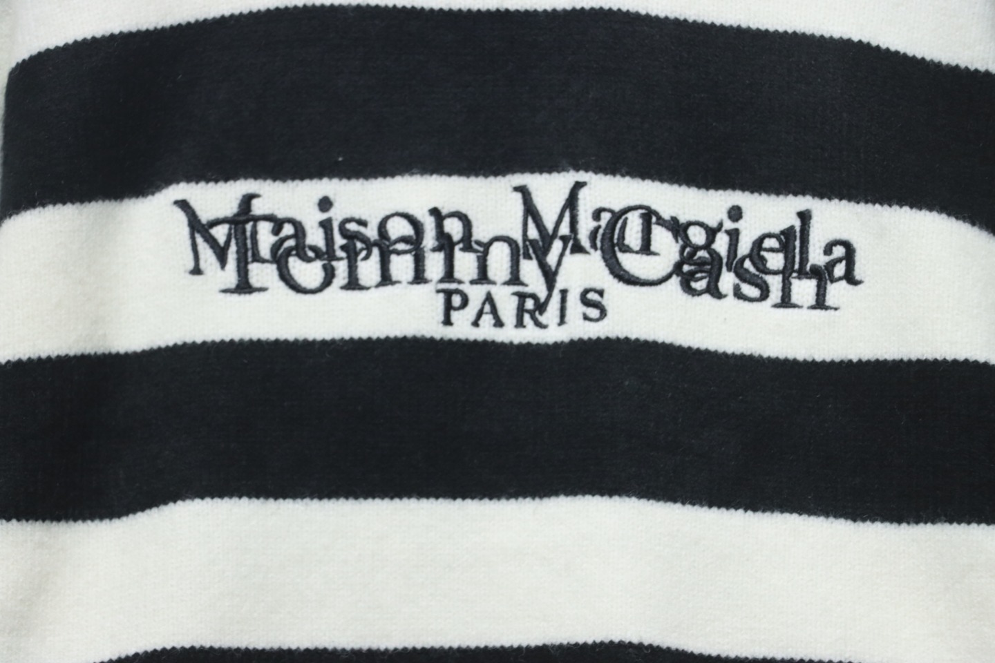 Maison Margiela x Tommy Cash Black And White Striped Letter Embroidered Crew Neck Sweater