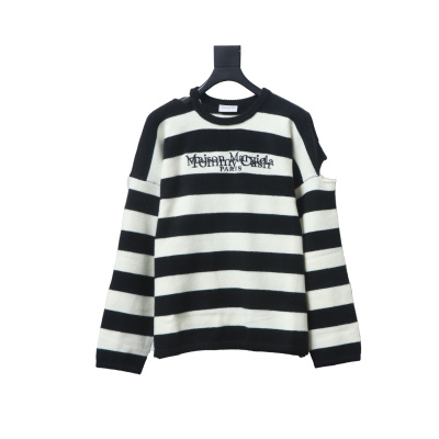 Maison Margiela x Tommy Cash Black And White Striped Letter Embroidered Crew Neck Sweater 01