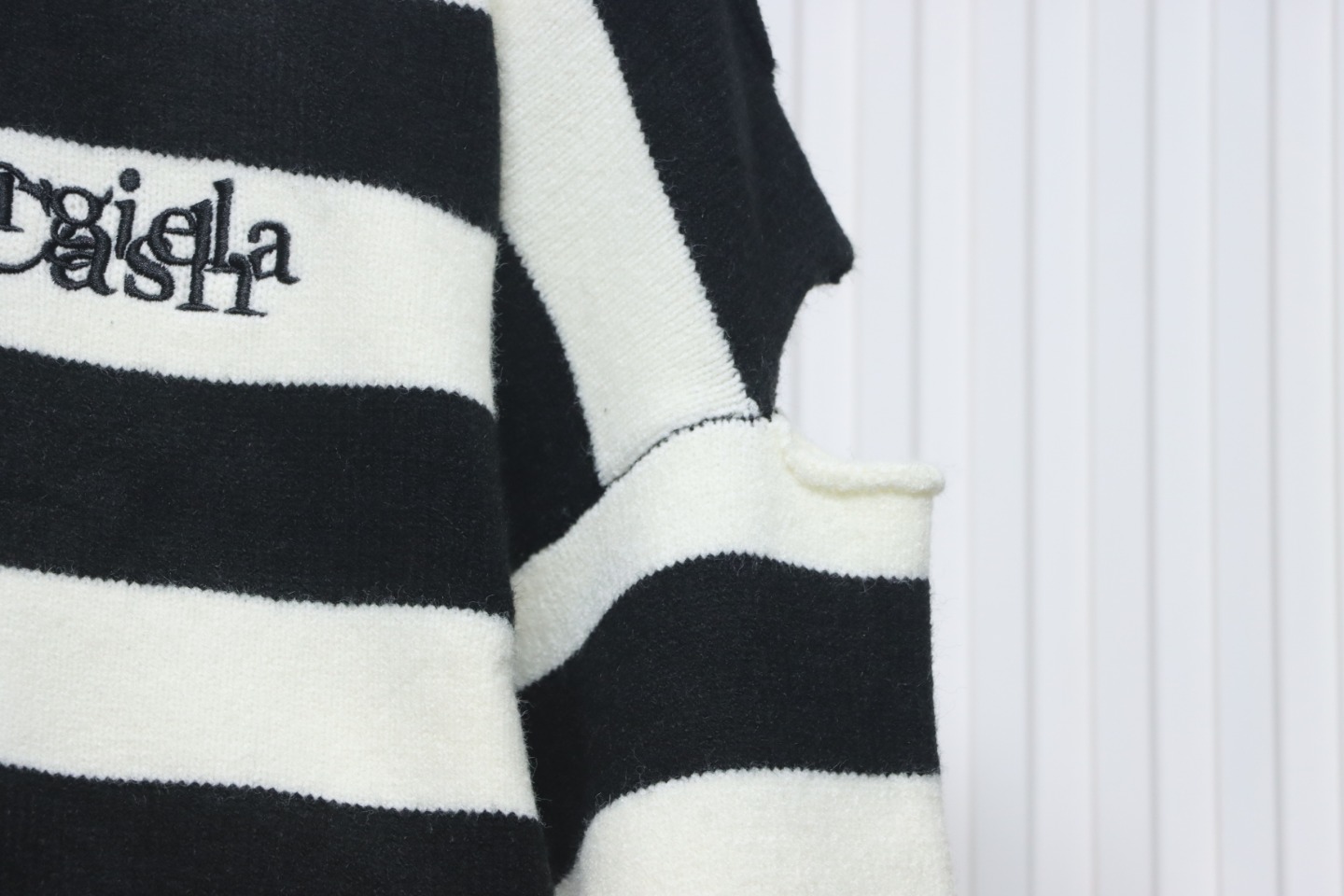 Maison Margiela x Tommy Cash Black And White Striped Letter Embroidered Crew Neck Sweater