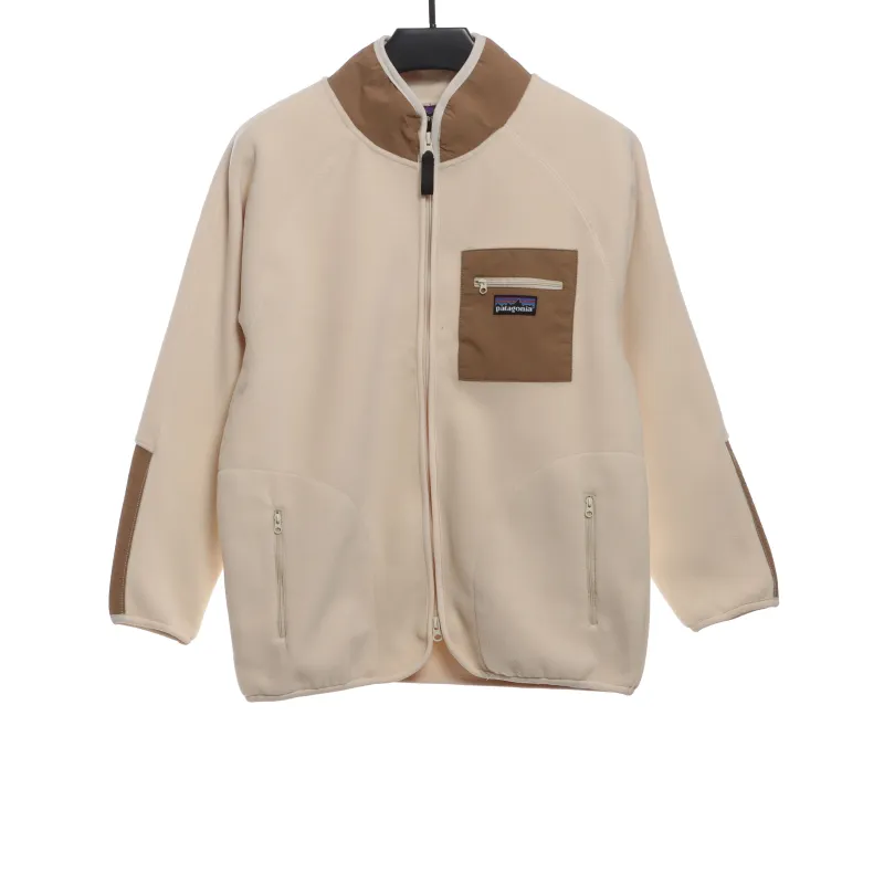 Patagonia Chest Pocket Polar Fleece Stand Collar Jacket Khaki